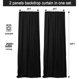 10x10ft Black Backdrop Curtains for Parties Wedding Baby Shower Curtain Backdrop for Birthday Stage Background Decorations Thick Polyester Fabric Black Drapes for Backdrop 5x10ft, 2 Panels