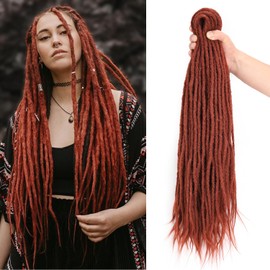 Mscat Synthetic Double Ended Dreadlock Extensions 24 Inch Copper Red 0.6 cm Width Hippie Wool Dreads 10 Strands Handmade Soft Loc Extensions for Women Men