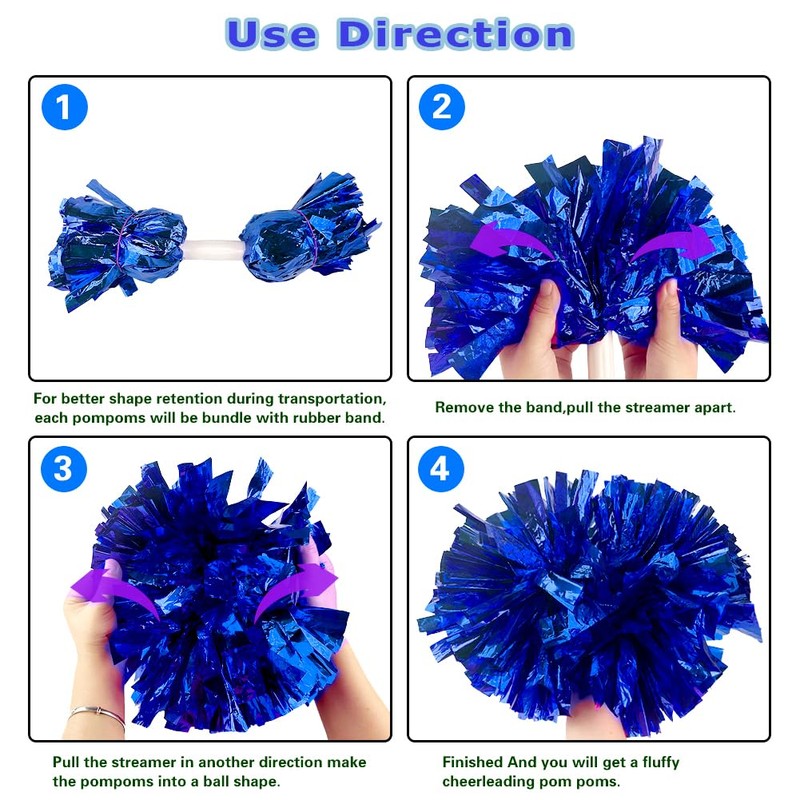 Hooshing 2 Pack Cheerleading Pom Poms with Baton Handle for