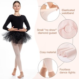 MANZI Footless Dance Tights Girls Matte Semi Opaque Ballet Tights 40D, Ballet Pink,11-14