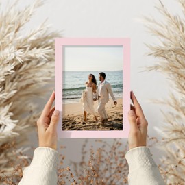 Vittanly 5x7 Picture Frame Set of 3, Display Pictures 4x6 with Mat or 5x7 without Mat for Wall Mounting or Tabletop, Picture Frames for Wall Decor, Engineered Wood, Pale Pink