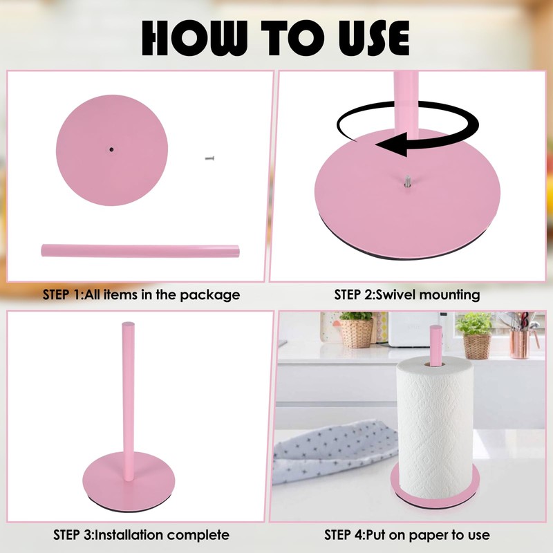 Yeebeny Pink Paper Towel Holder Countertop, Pink Towel Holder Countertop