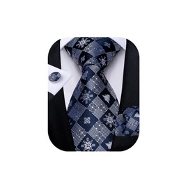 DiBanGu - Juego de corbatas de Navidad para hombre, diseño de corbatas de seda y bolsillo con caja de regalo, corbata de Navidad, Copo de nieve azul y blanco, Talla única
