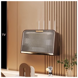 PZPIUGY WiFi Router Storage Box, Router Shelf, WiFi Router Storage Box, Wall Shelves, Floating Shelves, Wall Mounting, Wall Mounting, Cable Storage Shelf (Transparent Panel + Coffee Colour)