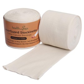 LayerGuard Cotton Stockinette Sleeve Roll, Stretchable Raw Cotton – Comfort wear, Sweat Absorbent Tubular Bandage – Prevents Residue Build up - Under-Over Cast Sleeve Bandage Wear (Off-White, 4 Inch)