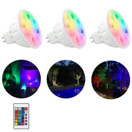 Makergroup Upgraded RGB MR16 LED Bulb Color Changing, Landscape Bulbs GU5.3 Base, Warm White+15 Colors Choices and 4-Level Brightness Remote Control for 12V Low Voltage Lighting 3-Pack