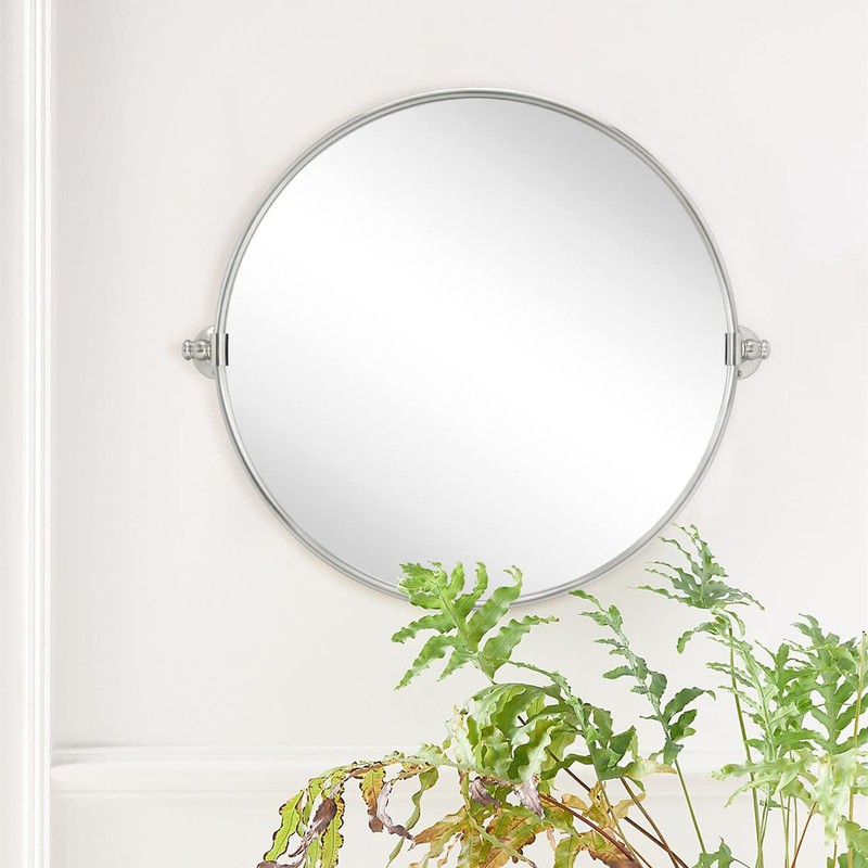 Round Pivot Bathroom Mirror Brushed Nickel Circle Metal Framed Tilting