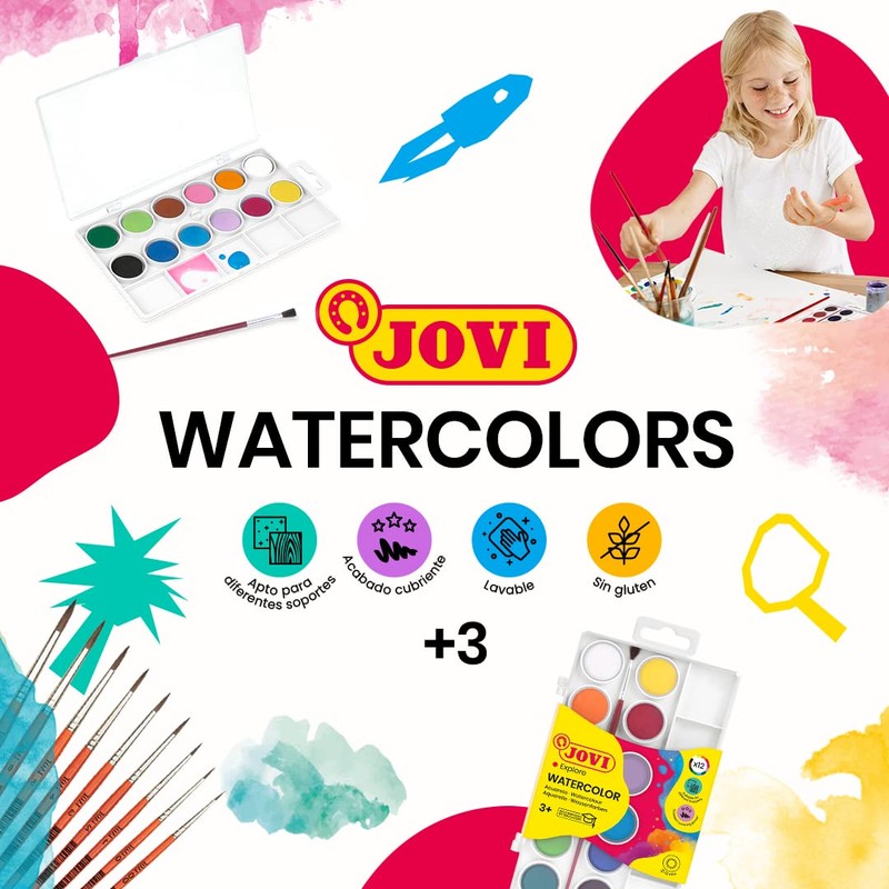 Jovi Wasserfarbkasten, 24 Wasserfarben mit Pinsel und Mischpalette, 1 stück