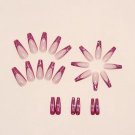 BABALAL Coffin Press on Nails Long Fake Nails Pink French Glue on Nails Shiny Rhinestone Chrome Ballerina Acrylic Nails 24Pcs Glitter False Nails for Women and Girls