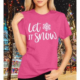 Merry Christmas T Shirts for Women Girls Snowflake Graphic Print Merry and Bright Christmas Party Gifts Blessed Tops, Pink S