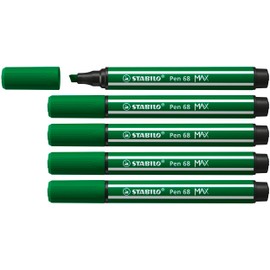 Premium Fibre-Tip Pen with Chisel Tip - STABILO Pen 68 MAX - Pack of 5 - Green