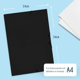 Raylu Paper Project Folder Matt A4 with 5 cm Spine Width, Sturdy Cardboard Folder and Closure with Elastic Bands for School Projects or Office, File Folder Size 34 x 24 cm (Black)