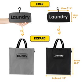 Daily Treasures 2 Pack 59*45CM Travel Laundry Bag, Washable Laundry Bag with 2 Compartment Pockets,Thicker Handle Straps Dirty Clothes Bag, Reusable Large Laundry Bags for Gym Beach Basket Camp Home