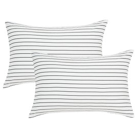 JELLYMONI 100% Natural Cotton Striped King Pillowcases Set, 2 Pack White with Thin Black Stripess Pattern Printed Pillow Covers with Envelope Closure (Pillows are not Included)