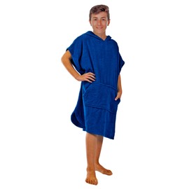 i-Smalls Boys Girls Hooded Robe Poncho Swimming Bath Cover Up With Deep Kangaroo Pockets (Blue) 10-13