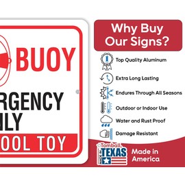 Metal Sign - Ring Buoy is For Emergency Use Only, It is Not a Pool Toy - Use Indoor/Outdoor - Pool Safety Precaution and Notice to Public to Minimize Risk, Informative Sign (8" x 12")