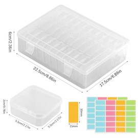 SacJkt Storage Box, 30-Piece Small Storage Box with Lid and Stickers, Organiser Box for Beads, Jewellery, Craft Projects, Hair Accessories, Sewing Accessories (Transparent)