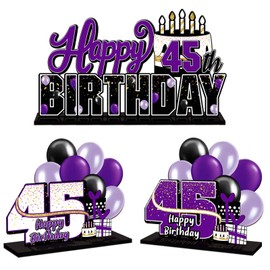 LINGTEER Happy 45th Birthday Purple Acrylic Table Topper Centerpieces Set - Cheers to 45 Years Old Birthday 45th Bday Party Gift Decorations.