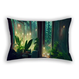 LONQISI Anime Green Plants Pillowcases with Hidden Zipper Pillow Case Men Women Rectangular Pillow Cover Cushion Standard 20"x30" Inches for Sofa Living Room Bedroom Home Decorative