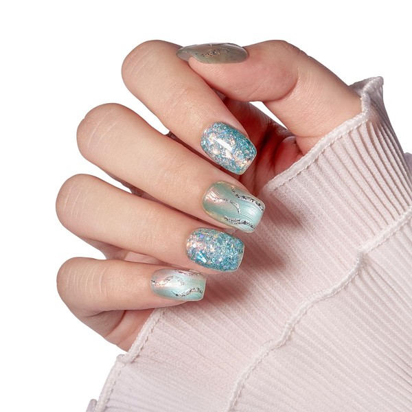 ChicPress Handmade Press on Nails Short Glitter Coffin Glossy Chrome