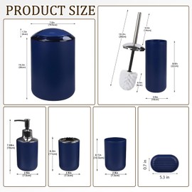 CERBIOR Bathroom Accessories Set 6 Piece Bath Ensemble Includes Soap Dispenser, Toothbrush Holder, Toothbrush Cup, Soap Dish for Decorative Countertop and Housewarming Gift (Royal blue-6pcs)