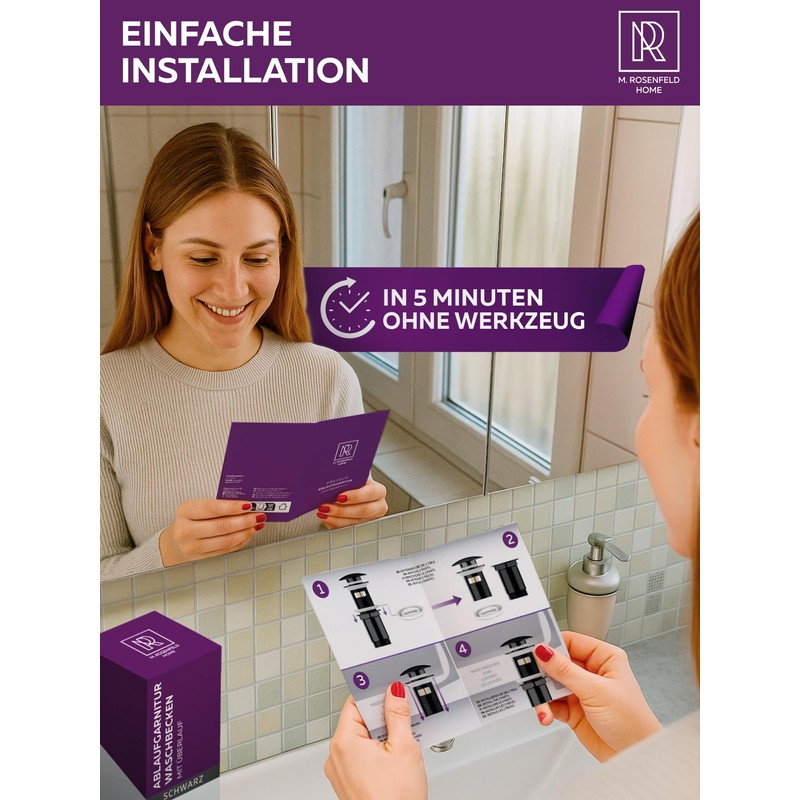 Black Sink Drain Fitting with Overflow - Pop Up Drain