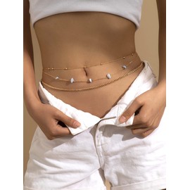 Gold Waist Chain for Women Layered Belly Waist Chain Gold Beads Waist Body Chain Summer Beach Belly Chain Trendy Body Chain Jewelry for Women Girls