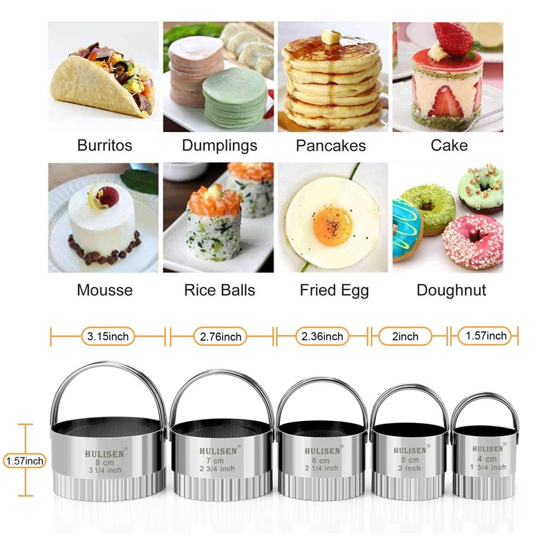 HULISEN Biscuit Cutter Set (5 Pieces/Set), Stainless Steel Round Biscuit