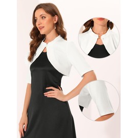 Allegra K Women's Elegant Cardigan Wedding Stand-Up Collar Half Sleeve Crop Bolero Shrug, White