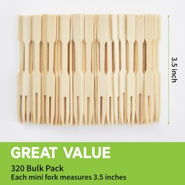 Ohumirt 320 PCS Bamboo Appetizer Forks, 3.5 Inches Disposable Mini Forks Cocktail Forks Party Toothpicks for Appetizer, Charcuterie, Fruit