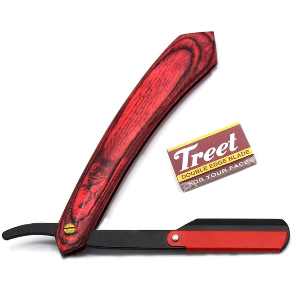 DDP Classic Straight Edge Wood Red Handle Barber Razor Shaving Knife BTS-188 + 10 Blade