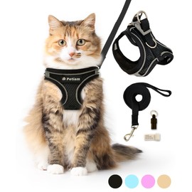 Petiam Cat Harness Leash for Cats, Double Lock, Lead Set with Stray Tags (Black, S)