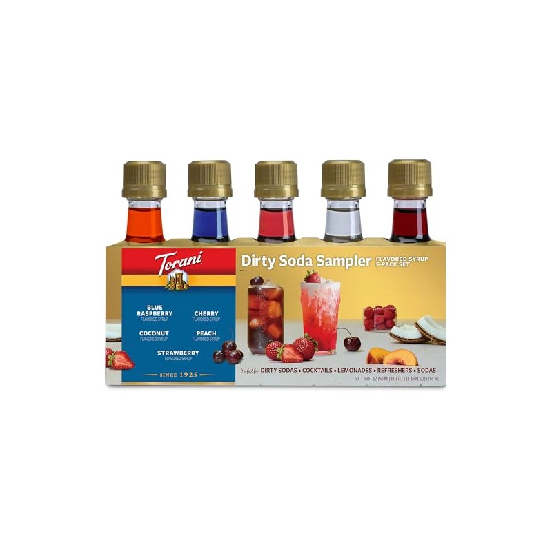 Torani Dirty Soda Sampler 5-Pack, Mini Syrups Gift Set –
