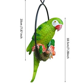 AUUNY Garden Hanging Parrot Statue Perching On Branch in Metal Round Ring Animal Model Figurine Sculpture Nature Lovers Tropical Bird DIY Lawn Patio Home Sculpture Tree Decor (Green), Natural