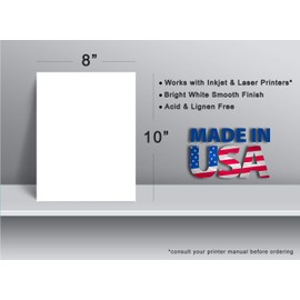 White 8" x 10" Cardstock - Blank Ultra Thick Paper - Heavy Weight 14pt 100lb Cover Card Stock for Inkjet & Laser Printer (50 Sheets)