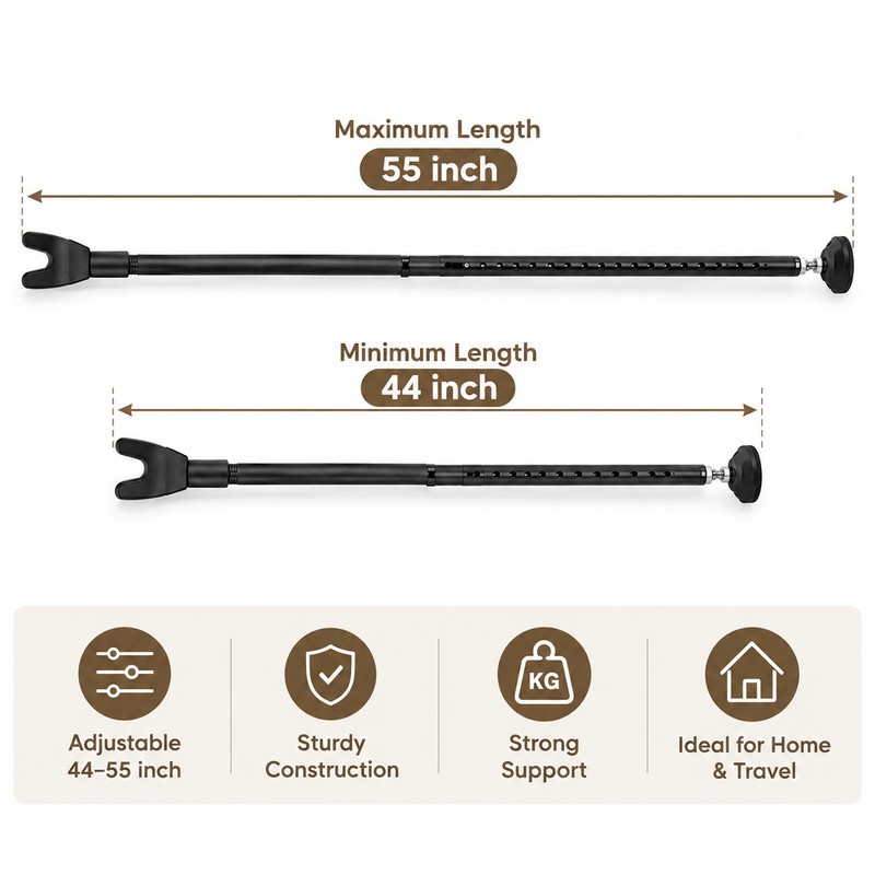 Door Security Bar, Patio Door Lock, 44-55 Inch Adjustable