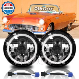 QULOOX 7 Inch Round LED Headlight DRL For Ford Thunderbird 1955-1958 Deluxe 1939-1951
