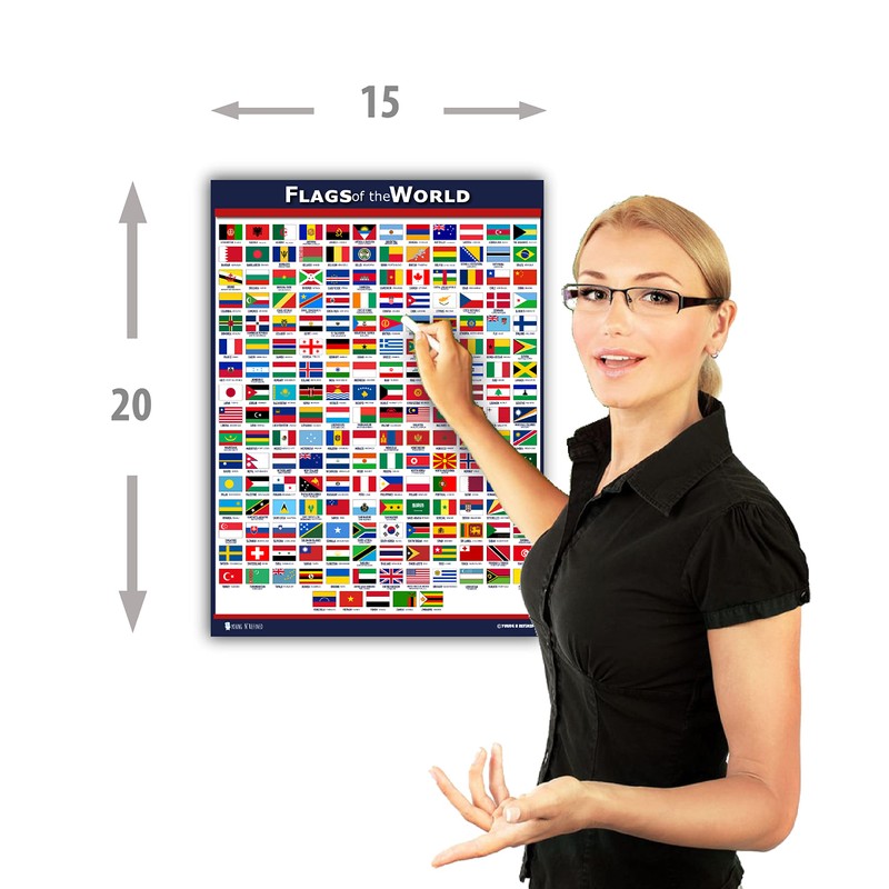 World Flags Educational Poster Laminated Young N Refined (15x20)