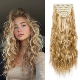 Clip in Hair Extensions for Women 6PCS Clip Ins Long Wavy Curly Hair Extension 22 Inch Synthetic Hair Extension Thick Hairpieces (Ash Blonde)