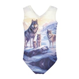 ZFRXIGN Wolf Girls' Swimwear Gymnastics Leotards 6-8 Years Beach Sport One Piece Swimsuit Unitard Ballet Dance Bodysuit Cool Wild Animal Wolves Family Forest