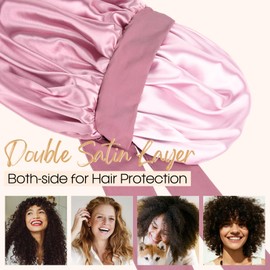 YANIBEST Satin Bonnet Silk Bonnet for Sleeping Double Layer Ajustable Satin bonnet for Women Men for Curly Natural Hair with Tie Band