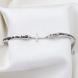 Footprints in The Sand Prayer Cross Bracelet Beautiful Poems Quote When You Saw Only One Set of Footprints It was Then That I Carried You Religious Jewelry Christian Gift (Silver Bracalet)