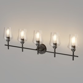 Ralbay Vintage Black Bathroom Vanity Light 5-Lights Industrial Matte Black Finish with Clear Glass Vanity Lights Farmhouse Bathroom Lighting fixtures