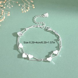 RDNKVB Bracelet for Women, Silver Bracelet Women, 925 Silver, Heart Bracelet, Friendship Bracelet, Adjustable Bracelet, Gifts for Women Girls (Silver)