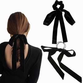 Set of 2, BetterJonny Velour Ribbon, Black, Velour Ribbon, Long, Velour Ribbon, Velour Ribbon, Hairband, Velour, Hair Accessory, Barrette, Bowknot Bow, Black Fabric, Girl Hair Ornaments