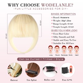 Wodelanle Clip in Bangs,Natural Fake Bangs Hair Clip,Bleach Blonde French Bangs Fringe with Temples Hairpieces for Women Clip on Bangs Hair Extenisons Curved Bangs for Daily Wear