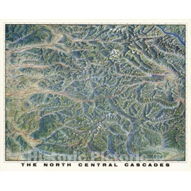 Historic Map - North Central Cascades. A Pictorial Relief Map, 1964, Vintage Wall Art - 30in x 24in