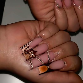 RUOKEXIN Long Press on Nails French Tip Fake Nails Square False Nails with Rhinestones Designs Ombre Glue on Nails Sparkly Artificial Nails Long Nail Press ons Cute Stick on Nails for Women 24Pcs