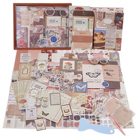 TIE-DailyNec 348-Piece Scrapbook Accessory Set, Vintage Scrapbooking Paper Aesthetic, Retro Sticker Paper, Journaling Accessories with A6 Notebook and DIY Tools for Photo Albums (Brown)