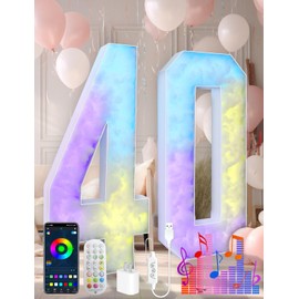 4FT Marquee Mosaic Number Colorful 40, Large Numbers Light Up with Multicolor Options and Diverse Flashing Patterns, 40th-Birthday Decoration Anniversary for Birthdays Décor, Anniversaries Party